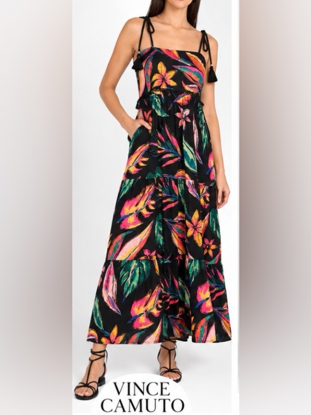 Vince Camuto Rio Grande Tropical Rope Strap Maxi Dress L NWT $99